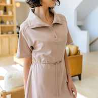 Darla Button Up Collared Dress in Taupe-Dresses-Ave Shops-[option4]-[option5]-[option6]-[option7]-[option8]-Shop-Boutique-Clothing-for-Women-Online