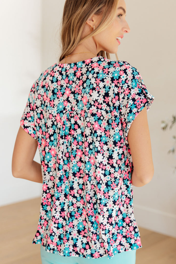 Lizzy Cap Sleeve Top in Navy and Hot Pink Floral-Tops-Ave Shops-[option4]-[option5]-[option6]-[option7]-[option8]-Shop-Boutique-Clothing-for-Women-Online