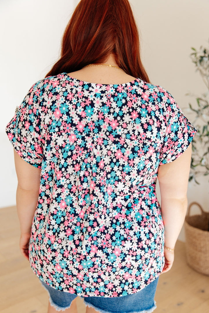 Lizzy Cap Sleeve Top in Navy and Hot Pink Floral-Tops-Ave Shops-[option4]-[option5]-[option6]-[option7]-[option8]-Shop-Boutique-Clothing-for-Women-Online