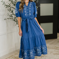 Delicate Devotion Puff Sleeve Dress in Blue-Womens-Ave Shops-[option4]-[option5]-[option6]-[option7]-[option8]-Shop-Boutique-Clothing-for-Women-Online