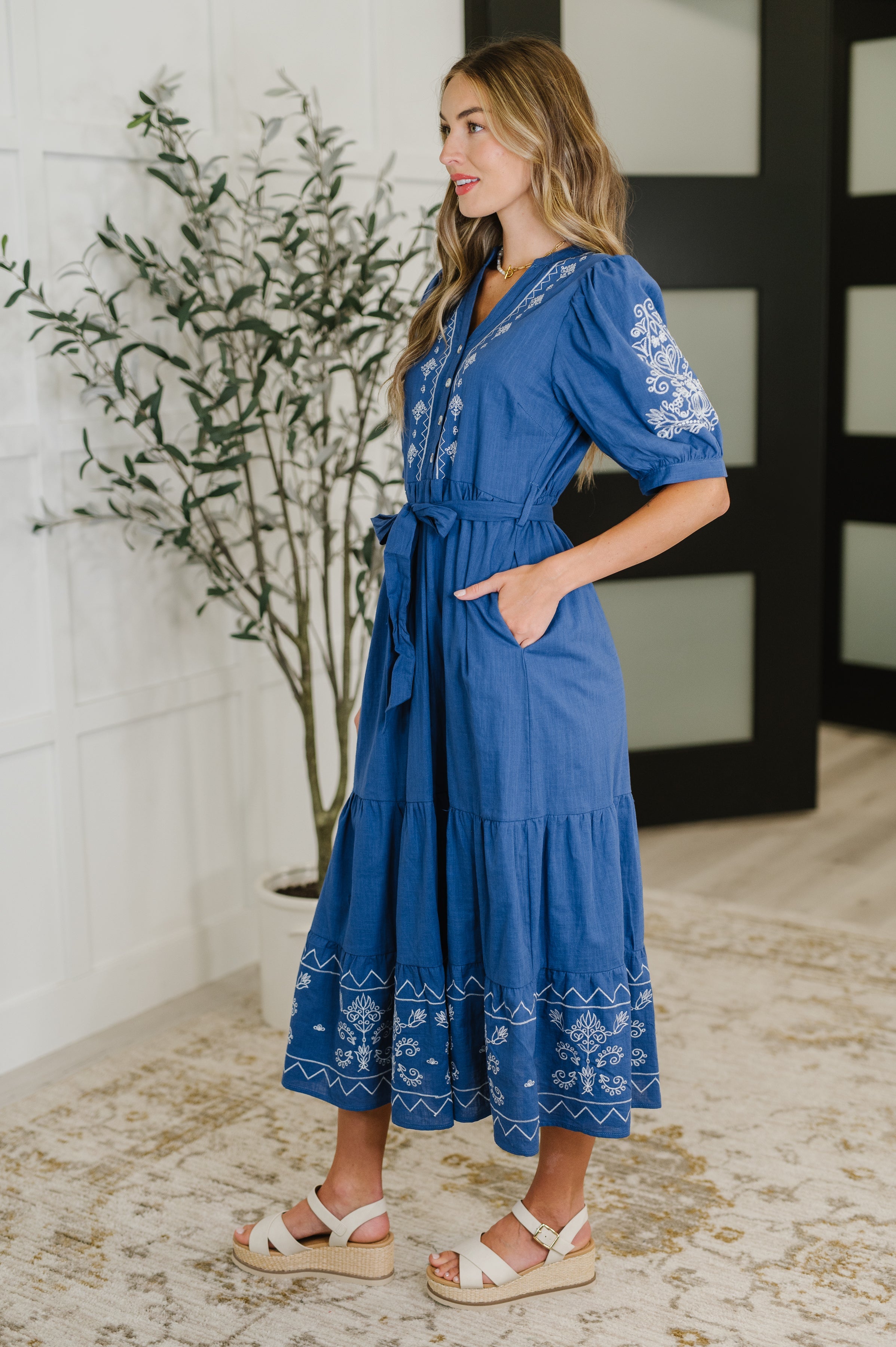 Delicate Devotion Puff Sleeve Dress in Blue-Womens-Ave Shops-[option4]-[option5]-[option6]-[option7]-[option8]-Shop-Boutique-Clothing-for-Women-Online