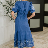 Delicate Devotion Puff Sleeve Dress in Blue-Womens-Ave Shops-[option4]-[option5]-[option6]-[option7]-[option8]-Shop-Boutique-Clothing-for-Women-Online