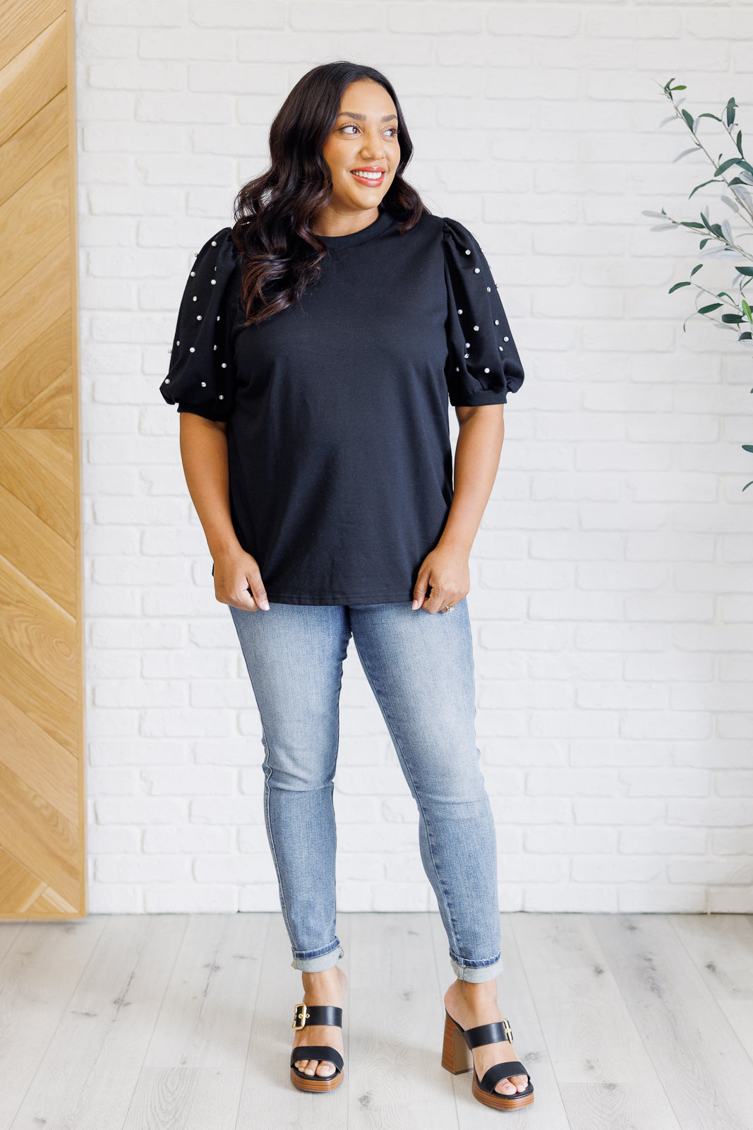 Diamonds and Pearls Puff Sleeve Top in Black-Tops-Ave Shops-[option4]-[option5]-[option6]-[option7]-[option8]-Shop-Boutique-Clothing-for-Women-Online