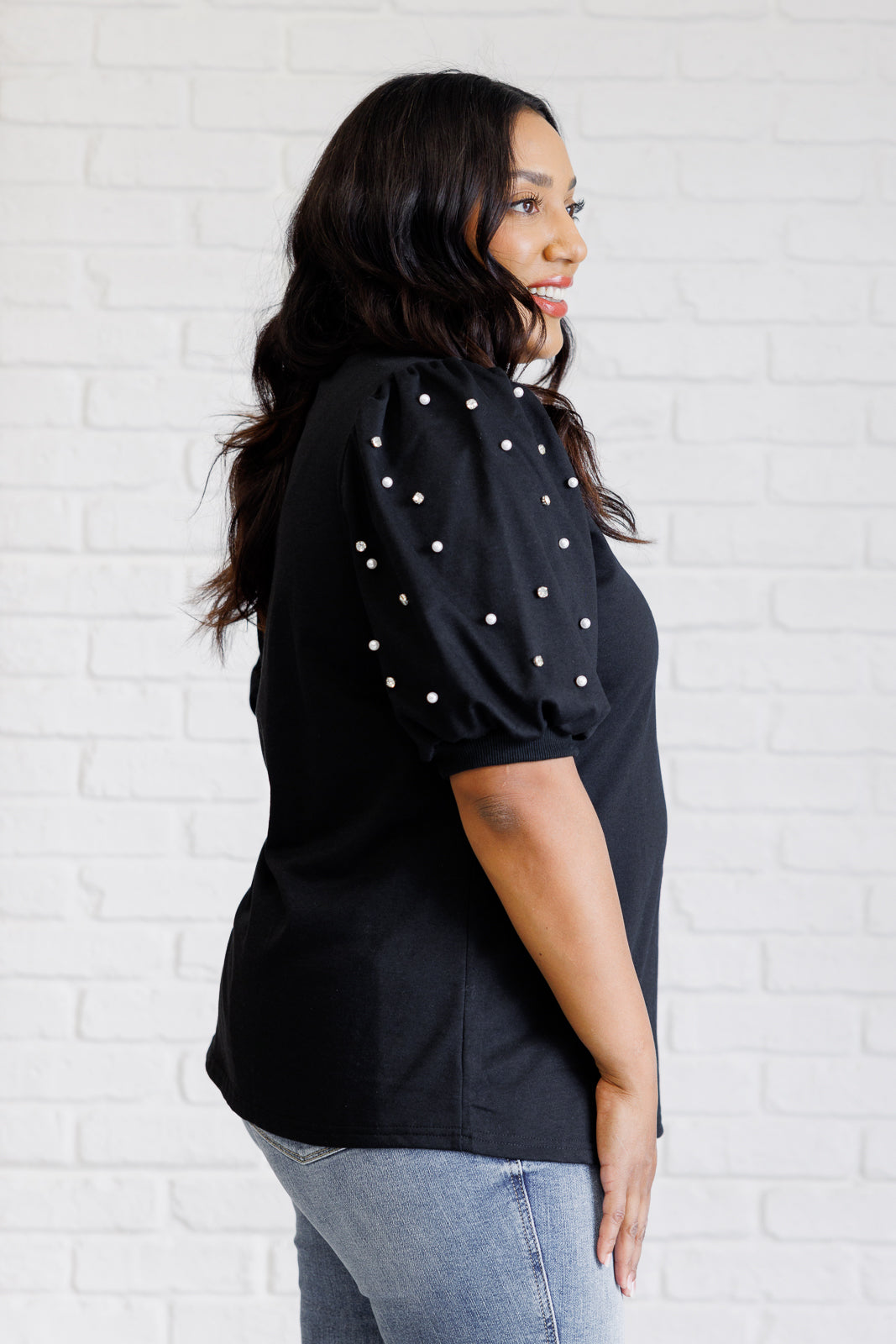 Diamonds and Pearls Puff Sleeve Top in Black-Tops-Ave Shops-[option4]-[option5]-[option6]-[option7]-[option8]-Shop-Boutique-Clothing-for-Women-Online