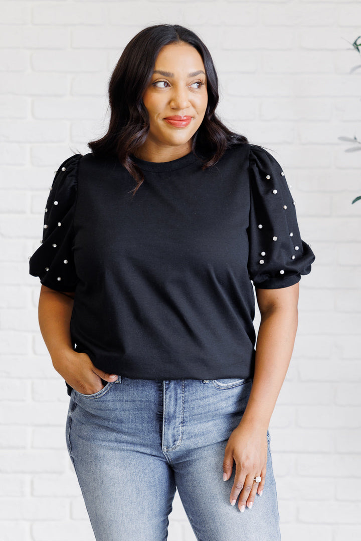 Diamonds and Pearls Puff Sleeve Top in Black-Tops-Ave Shops-[option4]-[option5]-[option6]-[option7]-[option8]-Shop-Boutique-Clothing-for-Women-Online