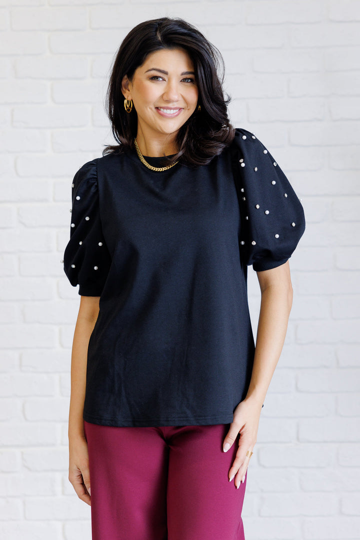 Diamonds and Pearls Puff Sleeve Top in Black-Tops-Ave Shops-[option4]-[option5]-[option6]-[option7]-[option8]-Shop-Boutique-Clothing-for-Women-Online