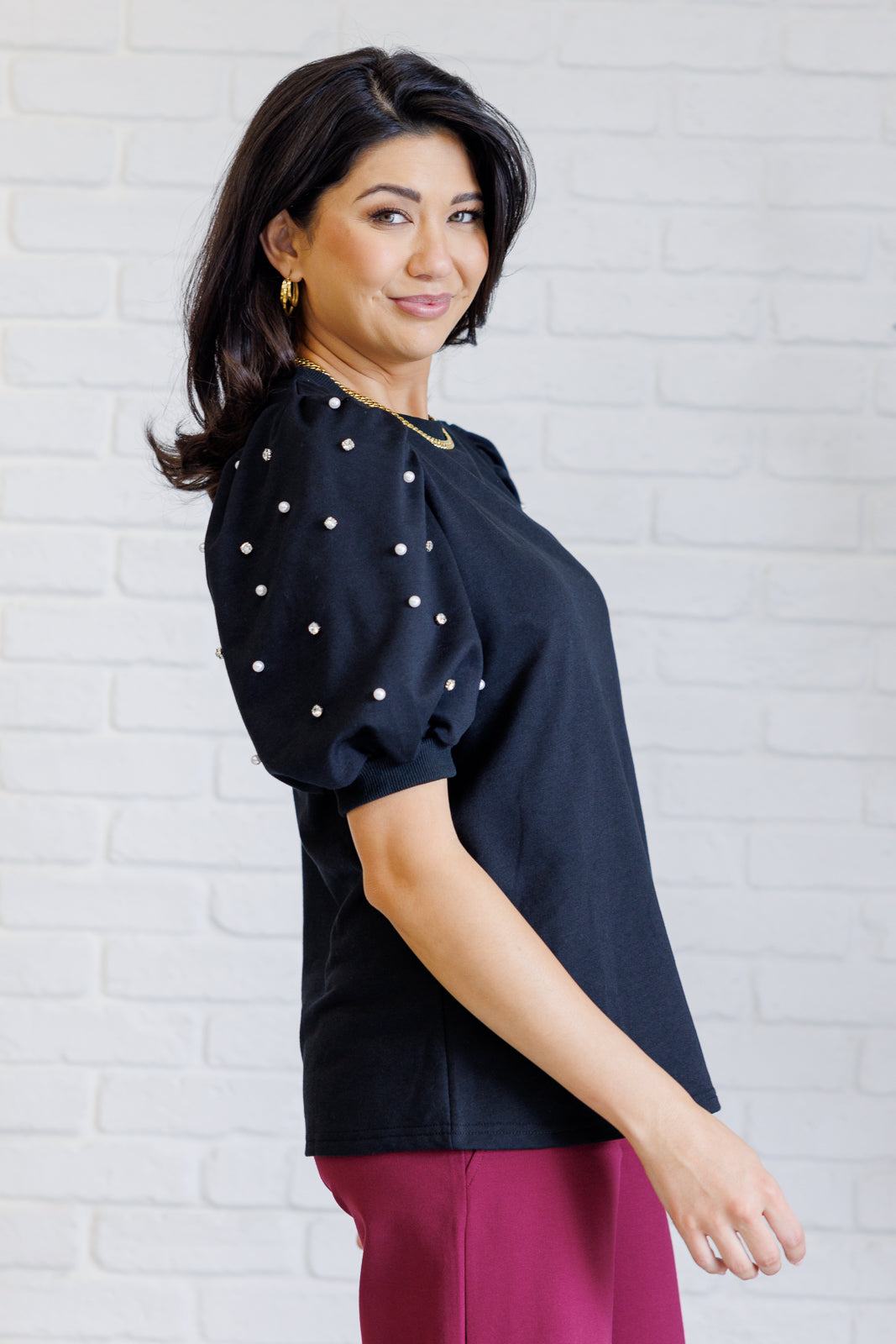 Diamonds and Pearls Puff Sleeve Top in Black-Tops-Ave Shops-[option4]-[option5]-[option6]-[option7]-[option8]-Shop-Boutique-Clothing-for-Women-Online