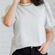 Diamonds and Pearls Puff Sleeve Top in Light Grey-Tops-Ave Shops-[option4]-[option5]-[option6]-[option7]-[option8]-Shop-Boutique-Clothing-for-Women-Online