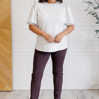 Diamonds and Pearls Puff Sleeve Top in Light Grey-Tops-Ave Shops-[option4]-[option5]-[option6]-[option7]-[option8]-Shop-Boutique-Clothing-for-Women-Online