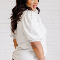 Diamonds and Pearls Puff Sleeve Top in Light Grey-Tops-Ave Shops-[option4]-[option5]-[option6]-[option7]-[option8]-Shop-Boutique-Clothing-for-Women-Online