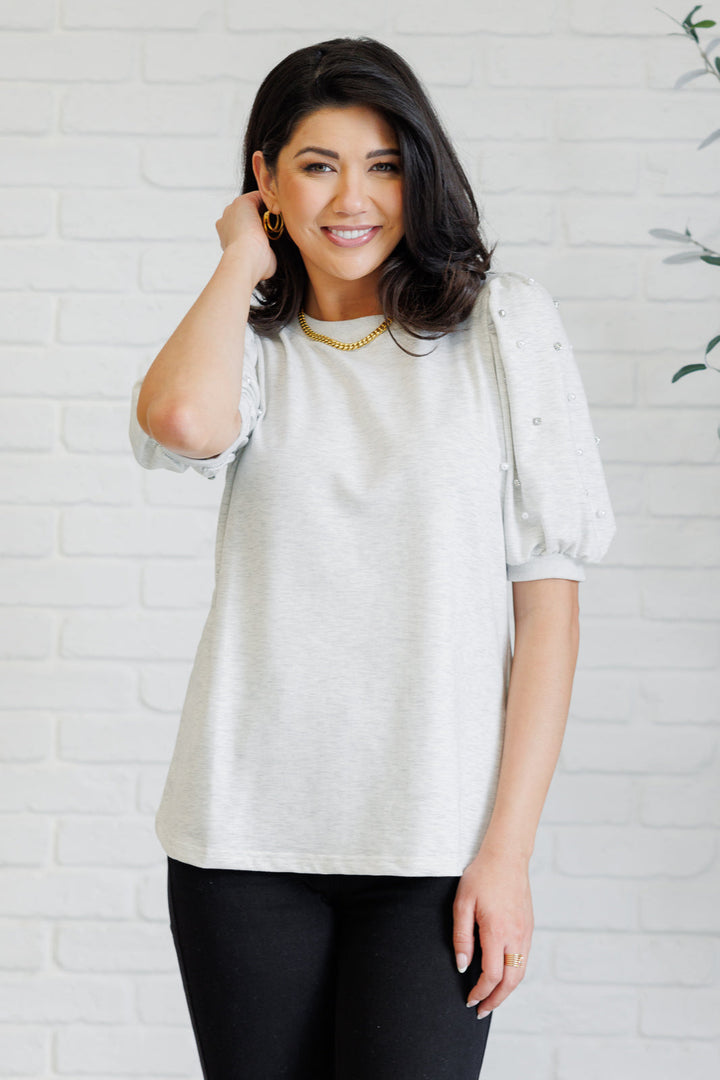 Diamonds and Pearls Puff Sleeve Top in Light Grey-Tops-Ave Shops-[option4]-[option5]-[option6]-[option7]-[option8]-Shop-Boutique-Clothing-for-Women-Online