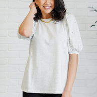 Diamonds and Pearls Puff Sleeve Top in Light Grey-Tops-Ave Shops-[option4]-[option5]-[option6]-[option7]-[option8]-Shop-Boutique-Clothing-for-Women-Online