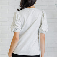 Diamonds and Pearls Puff Sleeve Top in Light Grey-Tops-Ave Shops-[option4]-[option5]-[option6]-[option7]-[option8]-Shop-Boutique-Clothing-for-Women-Online