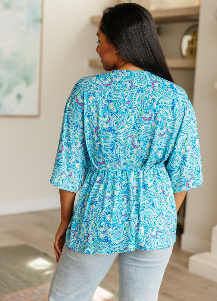 Dreamer Peplum Top in Blue and Teal Paisley-Tops-Ave Shops-[option4]-[option5]-[option6]-[option7]-[option8]-Shop-Boutique-Clothing-for-Women-Online