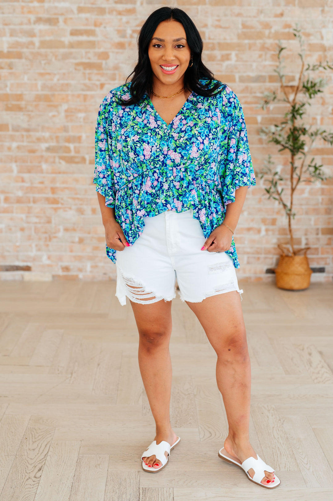 Dreamer Peplum Top in Navy and Mint Floral-Tops-Ave Shops-[option4]-[option5]-[option6]-[option7]-[option8]-Shop-Boutique-Clothing-for-Women-Online