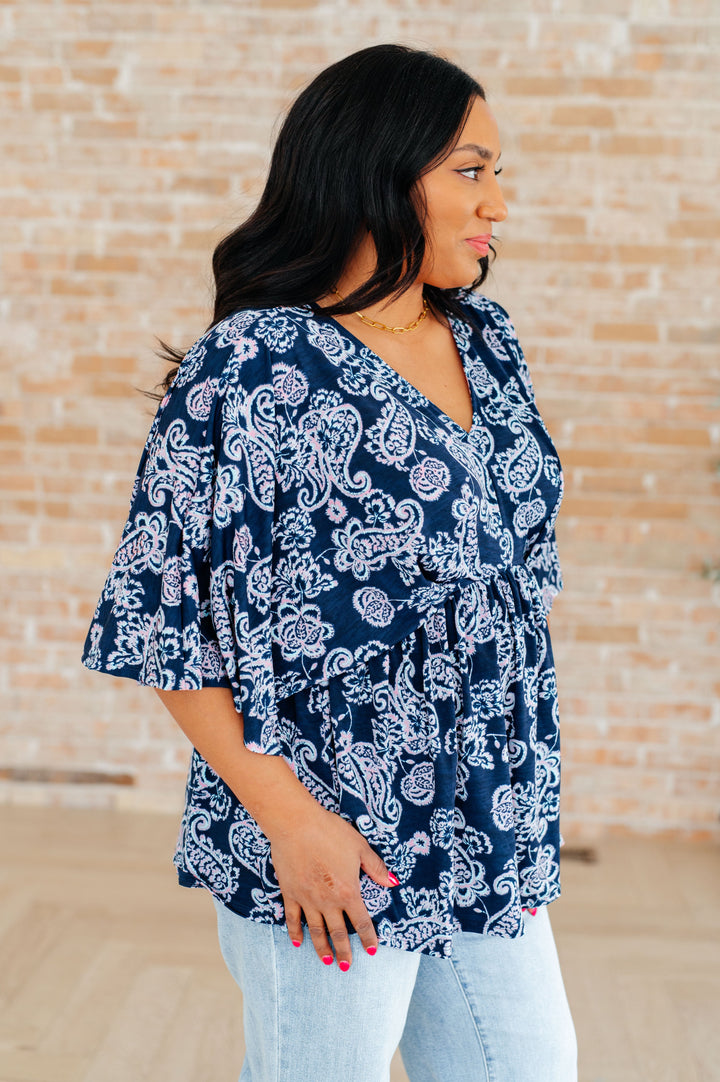 Dreamer Peplum Top in Navy and Pink Paisley-Tops-Ave Shops-[option4]-[option5]-[option6]-[option7]-[option8]-Shop-Boutique-Clothing-for-Women-Online