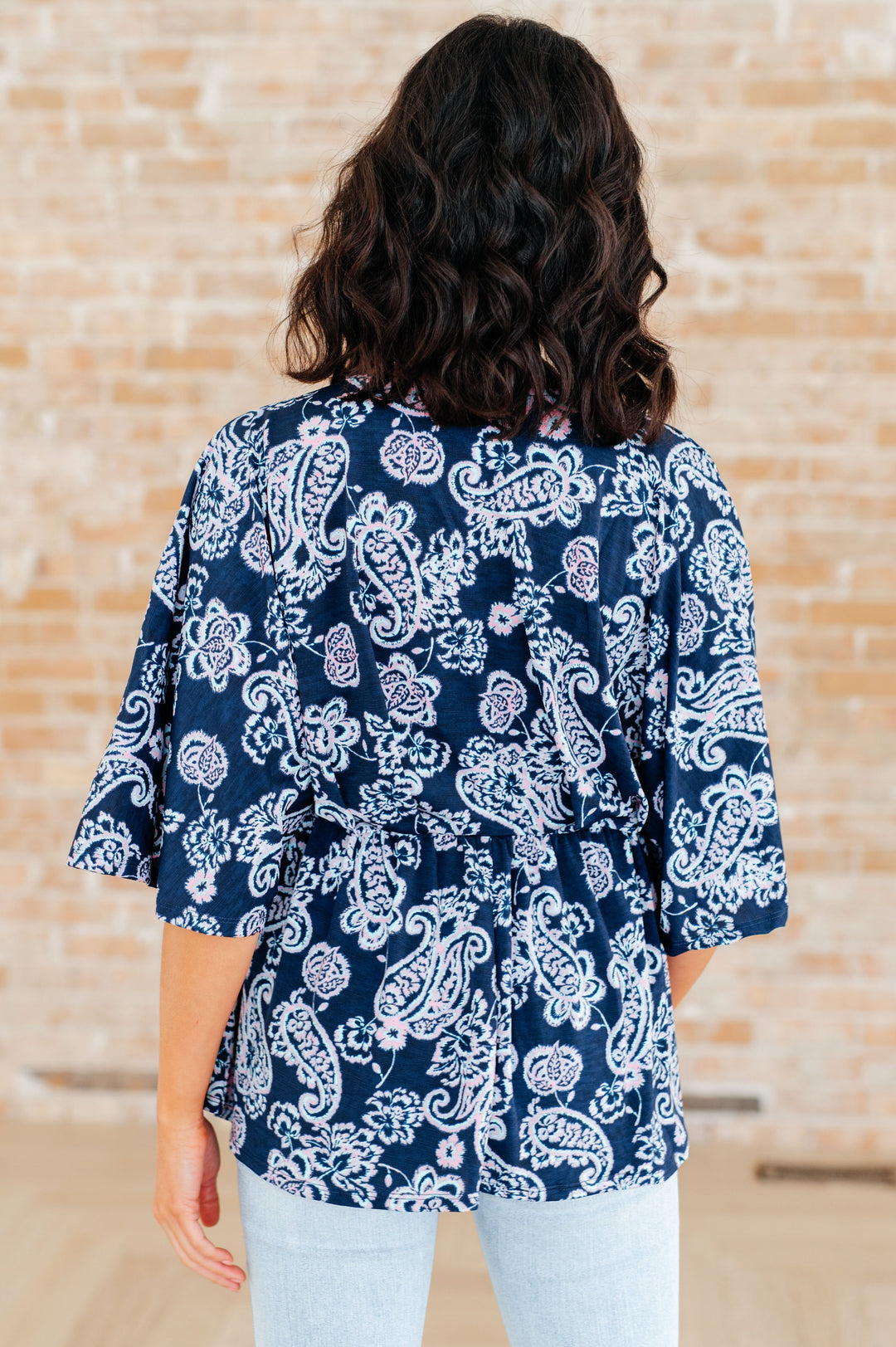 Dreamer Peplum Top in Navy and Pink Paisley-Tops-Ave Shops-[option4]-[option5]-[option6]-[option7]-[option8]-Shop-Boutique-Clothing-for-Women-Online