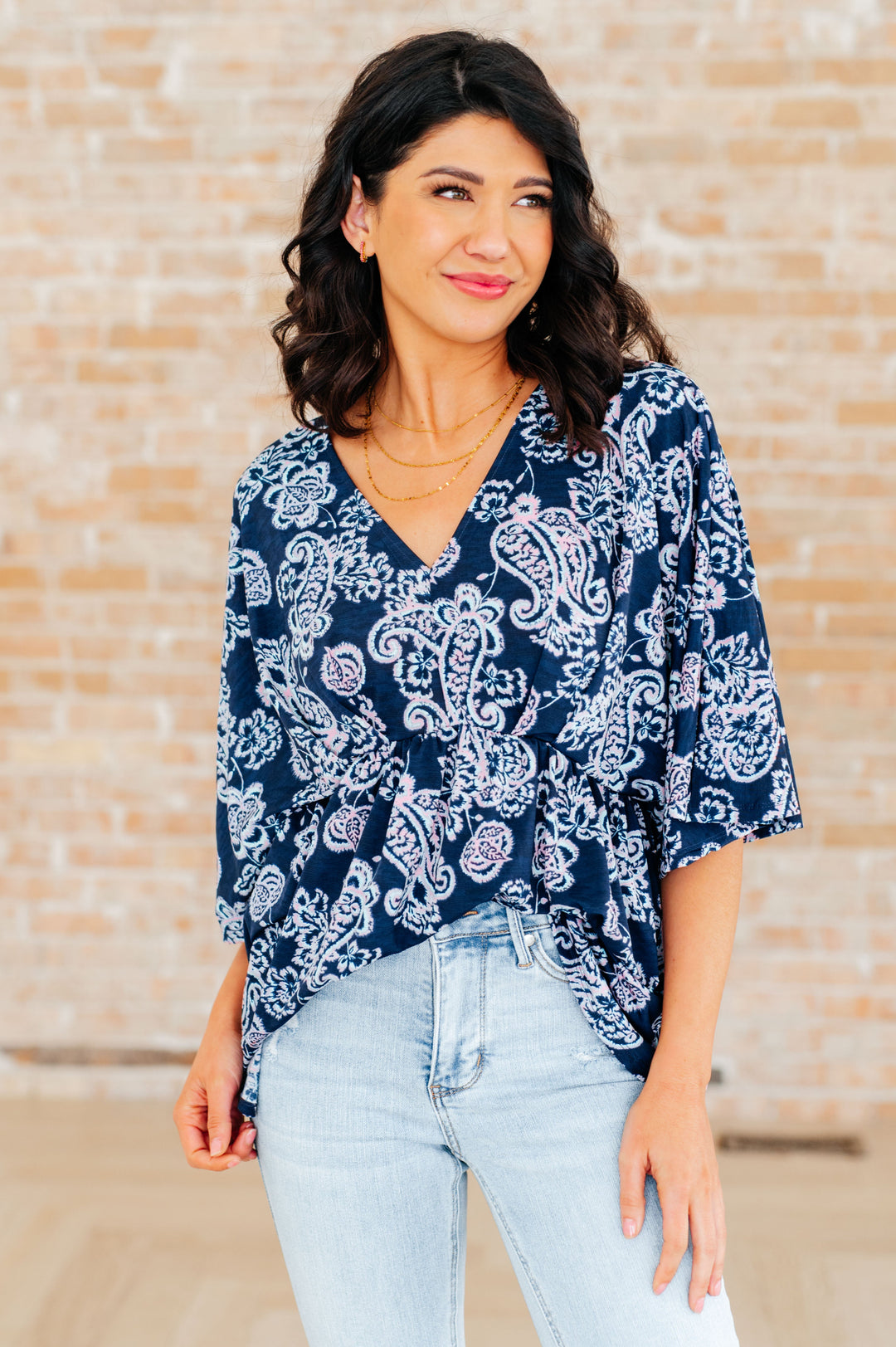 Dreamer Peplum Top in Navy and Pink Paisley-Tops-Ave Shops-[option4]-[option5]-[option6]-[option7]-[option8]-Shop-Boutique-Clothing-for-Women-Online