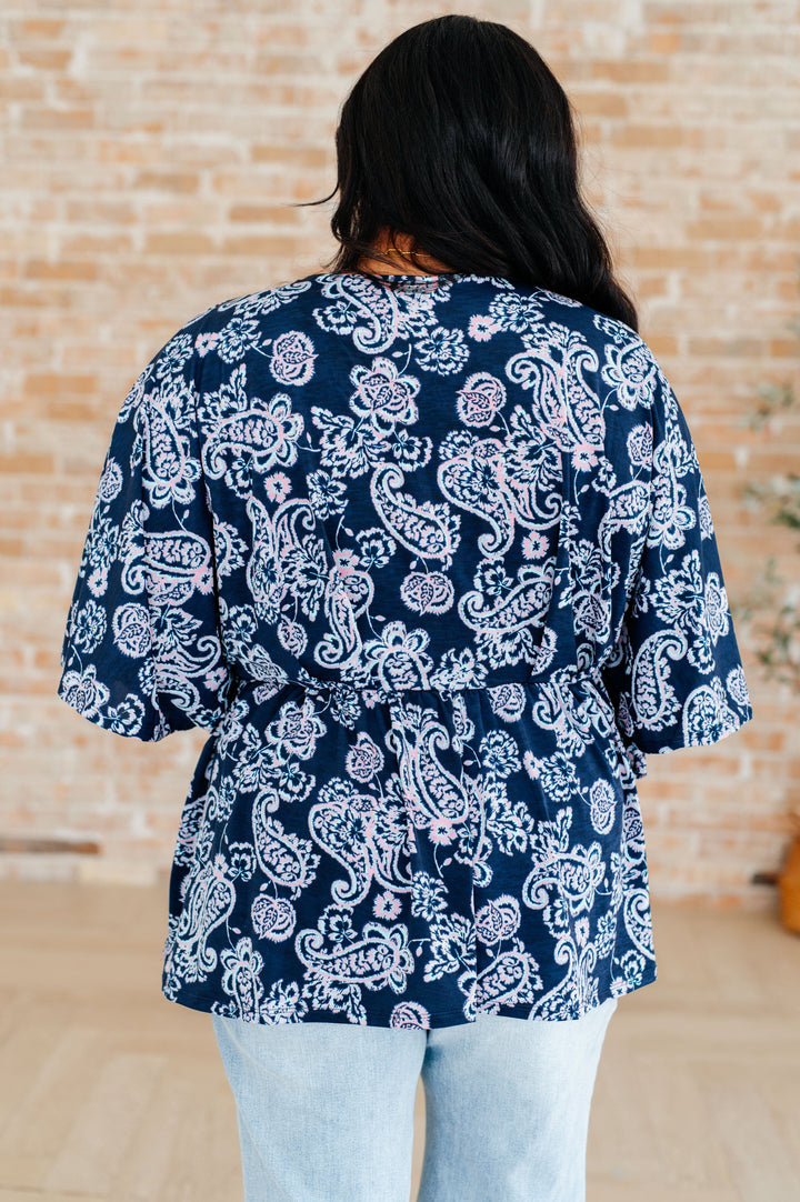 Dreamer Peplum Top in Navy and Pink Paisley-Tops-Ave Shops-[option4]-[option5]-[option6]-[option7]-[option8]-Shop-Boutique-Clothing-for-Women-Online