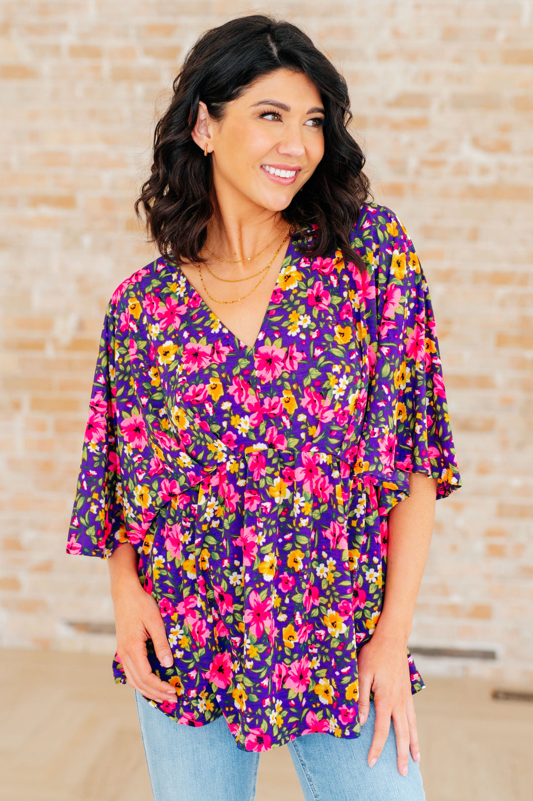 Dreamer Peplum Top in Purple and Pink Floral-Tops-Ave Shops-[option4]-[option5]-[option6]-[option7]-[option8]-Shop-Boutique-Clothing-for-Women-Online