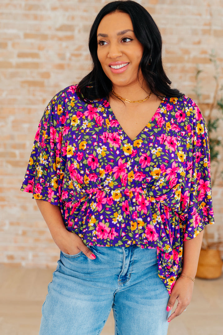 Dreamer Peplum Top in Purple and Pink Floral-Tops-Ave Shops-[option4]-[option5]-[option6]-[option7]-[option8]-Shop-Boutique-Clothing-for-Women-Online