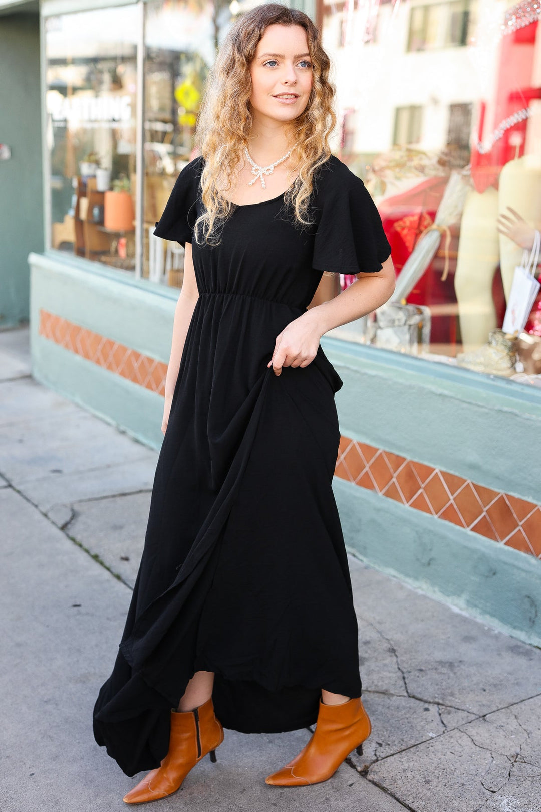 In Your Dreams Black Flutter Sleeve Woven Maxi Dress-Beeson River-[option4]-[option5]-[option6]-[option7]-[option8]-Shop-Boutique-Clothing-for-Women-Online