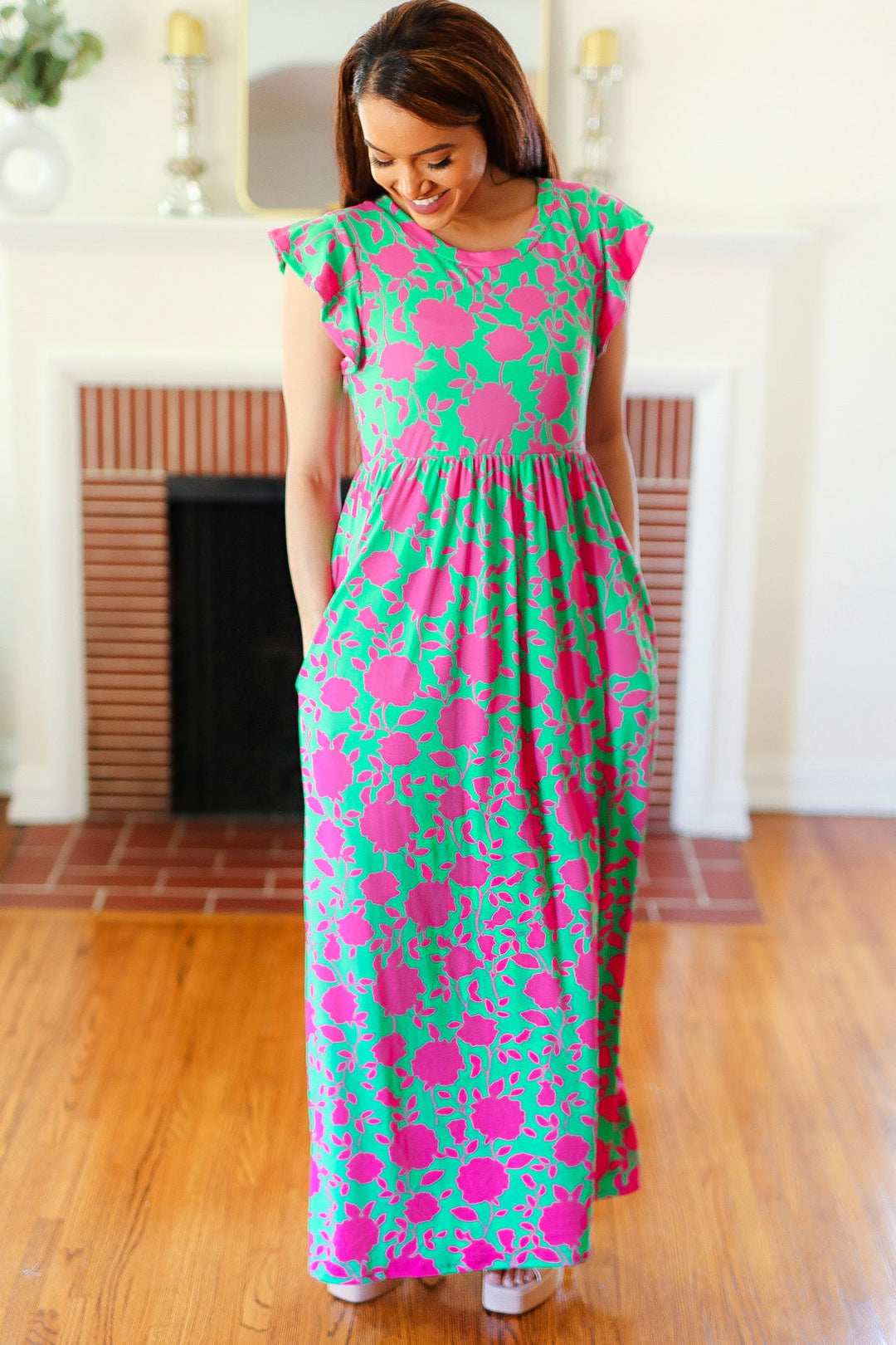 Stand Out Green & Fuchsia Floral Fit & Flare Maxi Dress-Haptics-[option4]-[option5]-[option6]-[option7]-[option8]-Shop-Boutique-Clothing-for-Women-Online