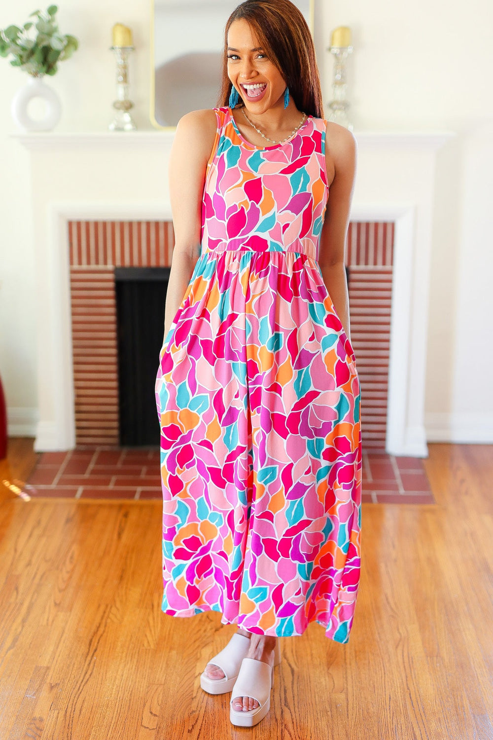 Hello Beautiful Fuchsia Abstract Floral Fit & Flare Maxi Dress-Haptics-[option4]-[option5]-[option6]-[option7]-[option8]-Shop-Boutique-Clothing-for-Women-Online