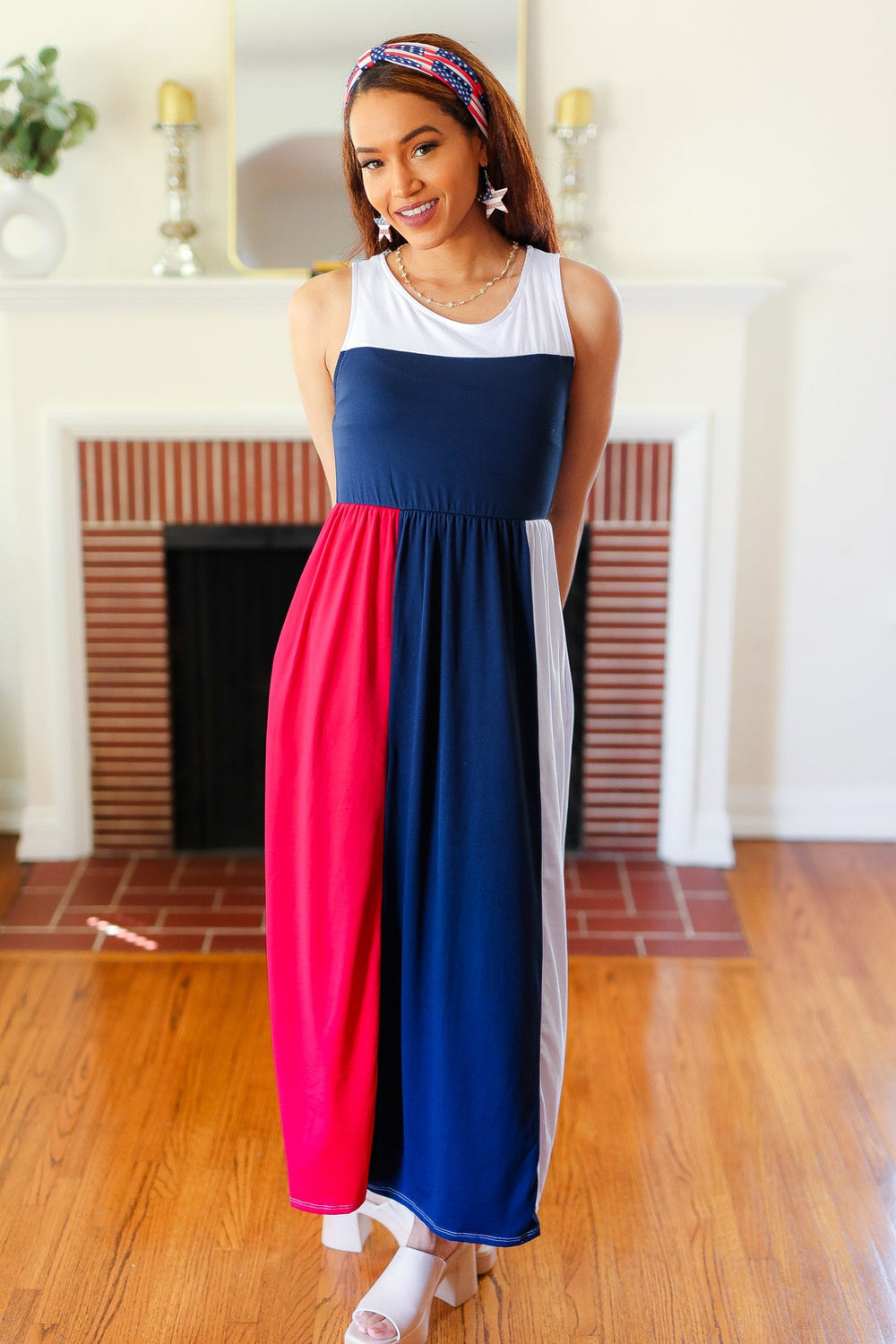 Patriotic Color Block Fit & Flare Maxi Dress-Haptics-[option4]-[option5]-[option6]-[option7]-[option8]-Shop-Boutique-Clothing-for-Women-Online