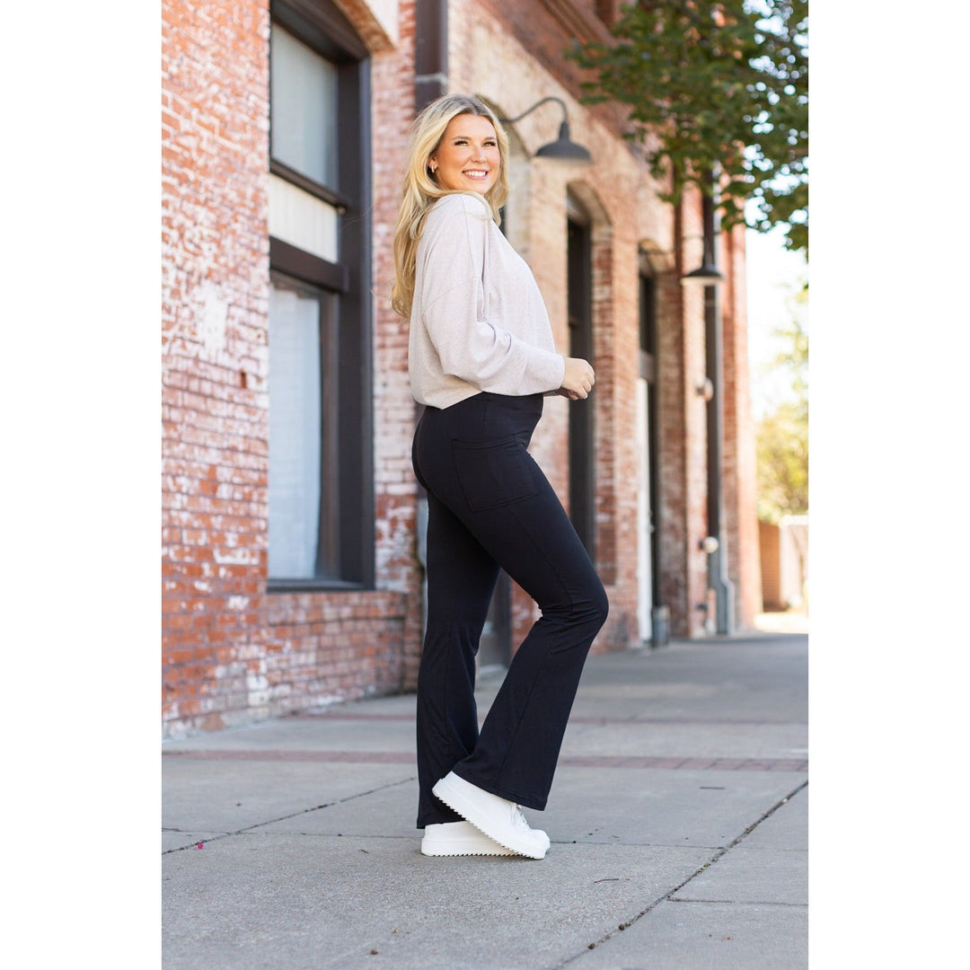 The Vanessa - 27" Black Bootcut Leggings-JuliaRoseWholesale-[option4]-[option5]-[option6]-[option7]-[option8]-Shop-Boutique-Clothing-for-Women-Online