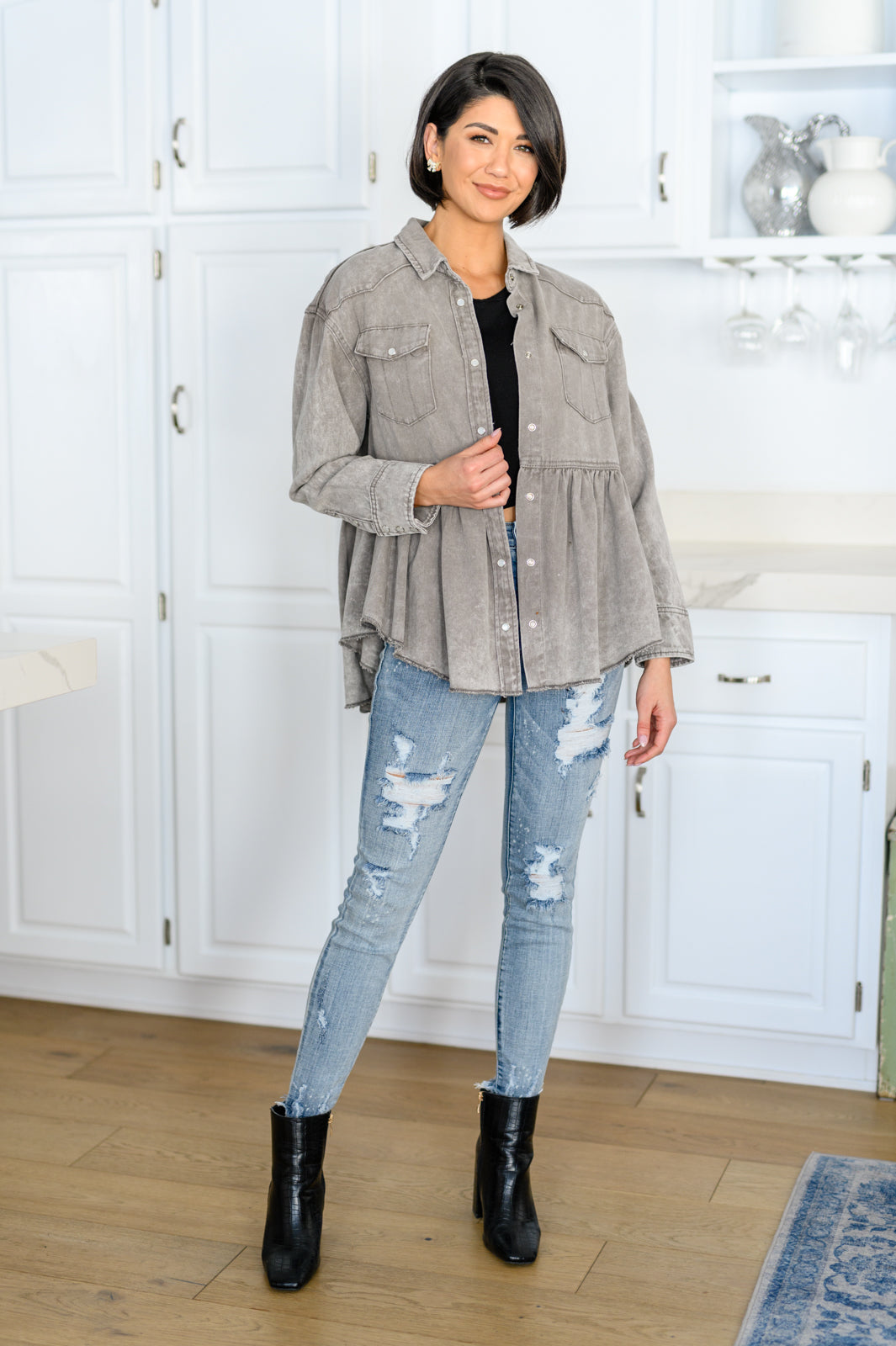 Earl Grey Button Up Long Sleeve Top-Womens-Ave Shops-[option4]-[option5]-[option6]-[option7]-[option8]-Shop-Boutique-Clothing-for-Women-Online