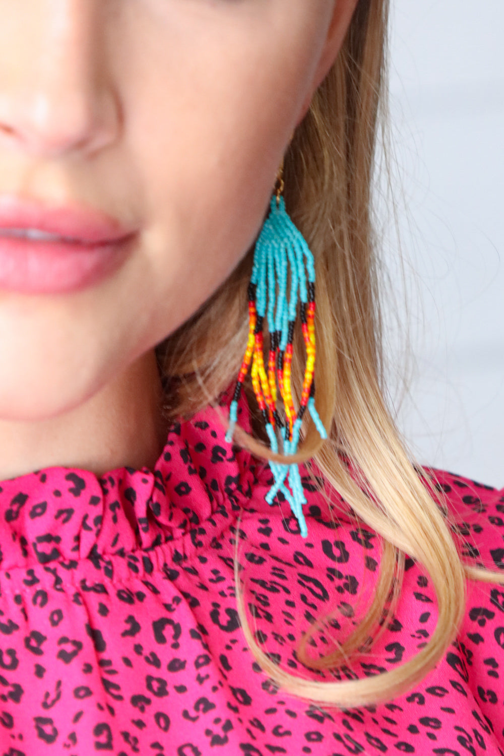 Teal Sunrise Beaded Pyramid Drop Earrings-Influence-One Size Fits All-[option4]-[option5]-[option6]-[option7]-[option8]-Shop-Boutique-Clothing-for-Women-Online