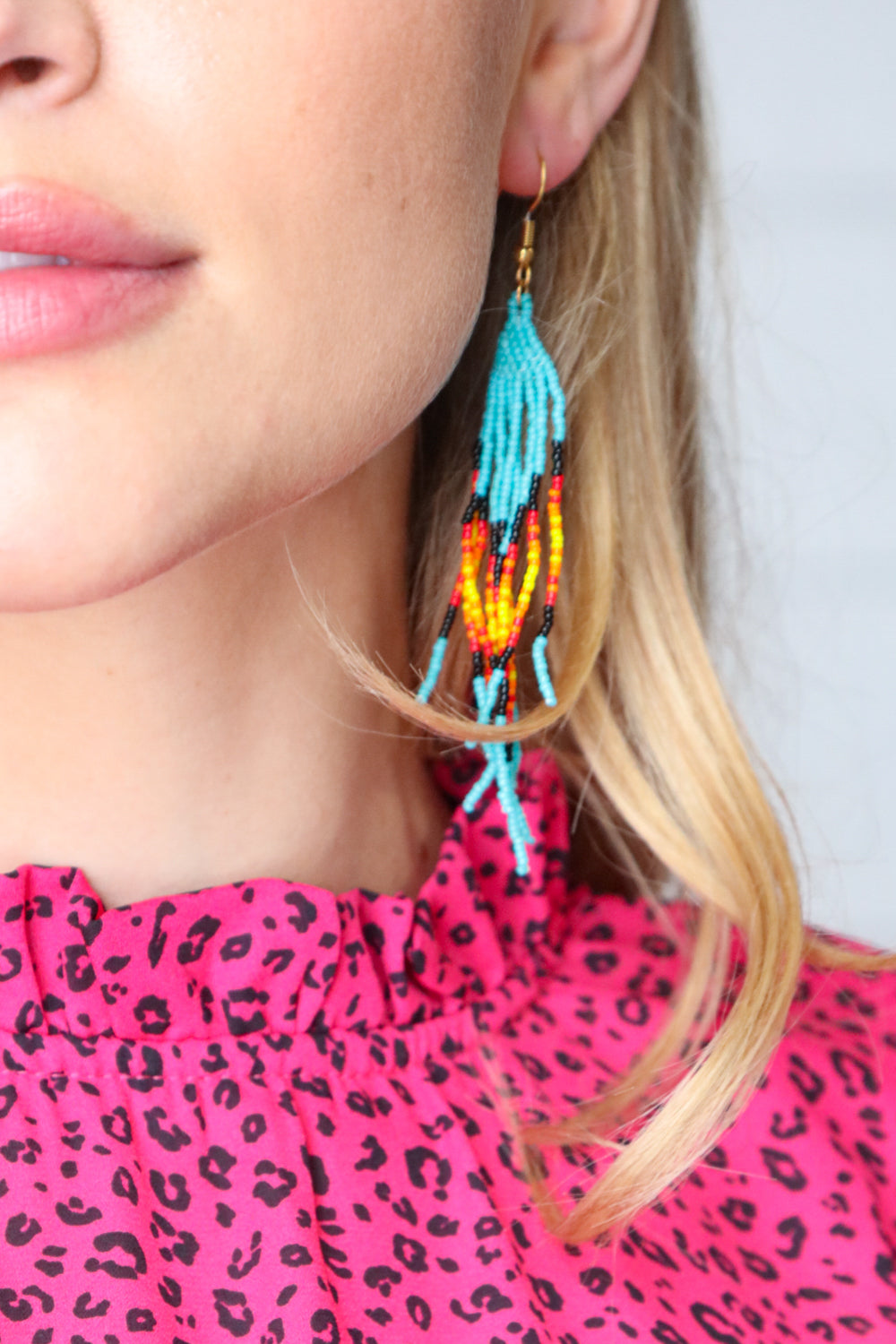 Teal Sunrise Beaded Pyramid Drop Earrings-Influence-One Size Fits All-[option4]-[option5]-[option6]-[option7]-[option8]-Shop-Boutique-Clothing-for-Women-Online