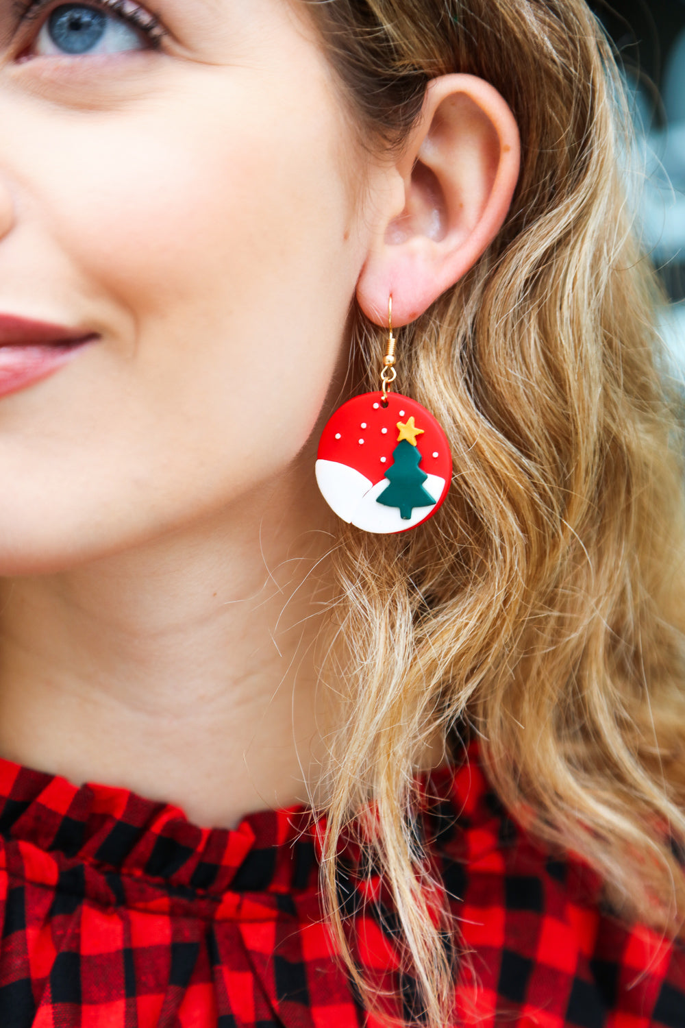 Red Christmas Tree Snow Round Clay Earrings-Bloom 2023 Winter Sale-One Size Fits All-[option4]-[option5]-[option6]-[option7]-[option8]-Shop-Boutique-Clothing-for-Women-Online