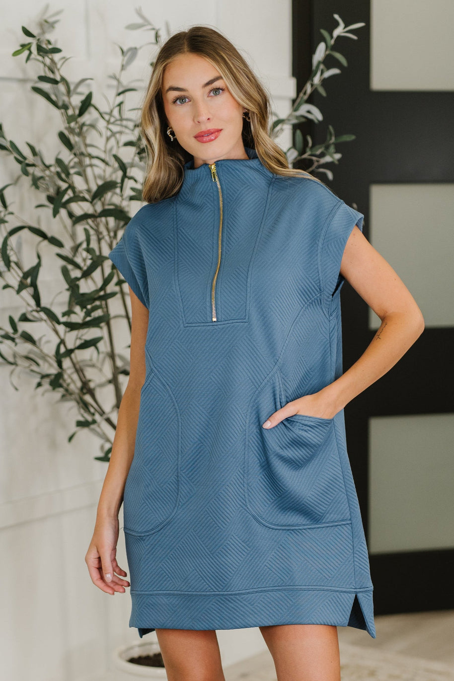 Zenana Easy Hustle High Neck Dress in Dusty Blue-Womens-Ave Shops-[option4]-[option5]-[option6]-[option7]-[option8]-Shop-Boutique-Clothing-for-Women-Online