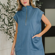 Zenana Easy Hustle High Neck Dress in Dusty Blue-Womens-Ave Shops-[option4]-[option5]-[option6]-[option7]-[option8]-Shop-Boutique-Clothing-for-Women-Online