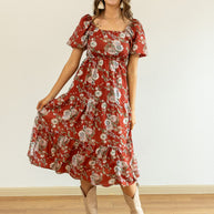 Elizabeth Midi Dress in Rust and Floral-Dresses-Ave Shops-[option4]-[option5]-[option6]-[option7]-[option8]-Shop-Boutique-Clothing-for-Women-Online