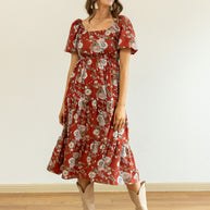 Elizabeth Midi Dress in Rust and Floral-Dresses-Ave Shops-[option4]-[option5]-[option6]-[option7]-[option8]-Shop-Boutique-Clothing-for-Women-Online