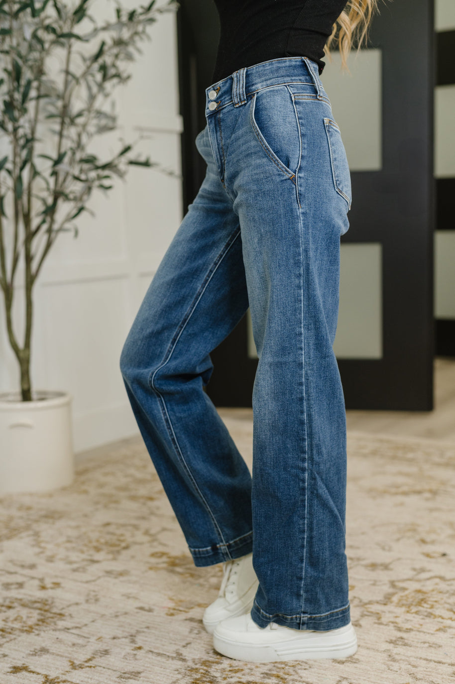 Elsie High Rise Double Button Wide Leg Jeans-Womens-Ave Shops-[option4]-[option5]-[option6]-[option7]-[option8]-Shop-Boutique-Clothing-for-Women-Online