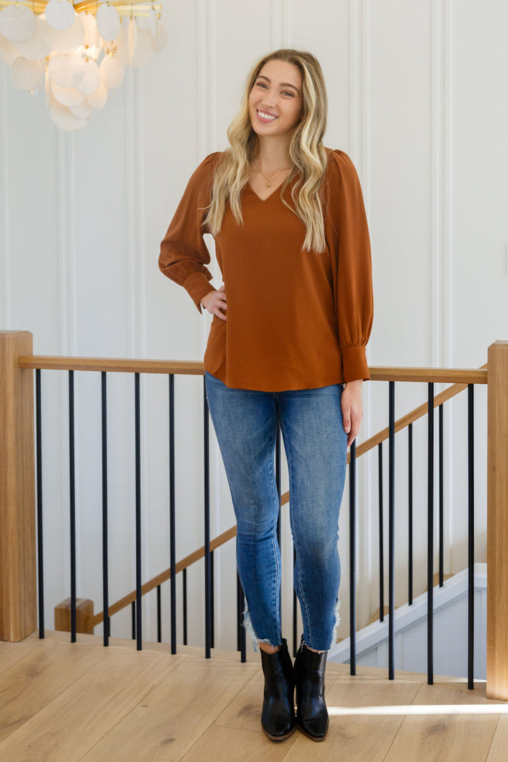 Enjoy This Moment V Neck Blouse In Toffee-Womens-Ave Shops-[option4]-[option5]-[option6]-[option7]-[option8]-Shop-Boutique-Clothing-for-Women-Online