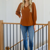 Enjoy This Moment V Neck Blouse In Toffee-Womens-Ave Shops-[option4]-[option5]-[option6]-[option7]-[option8]-Shop-Boutique-Clothing-for-Women-Online