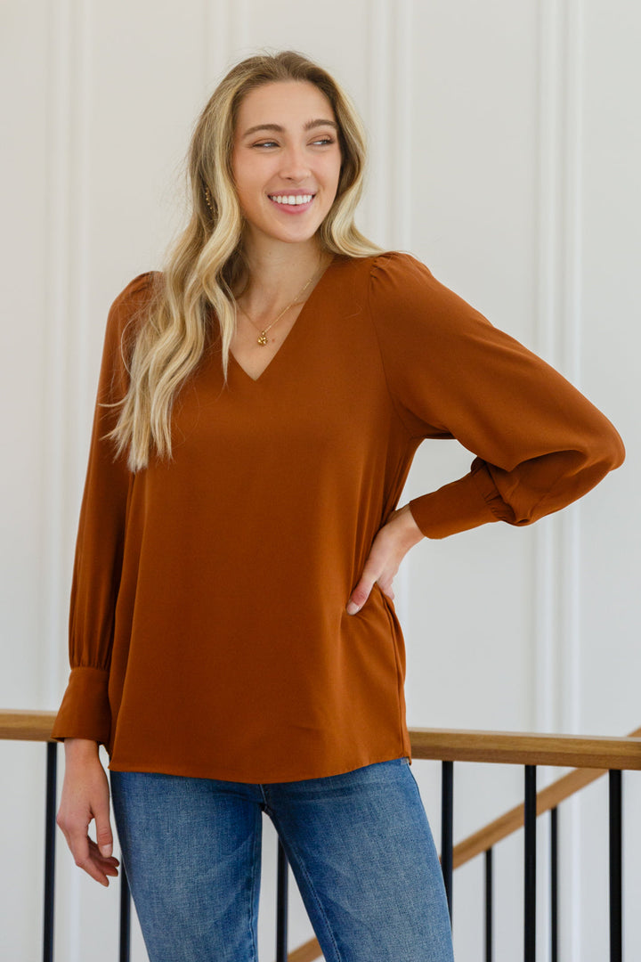 Enjoy This Moment V Neck Blouse In Toffee-Womens-Ave Shops-[option4]-[option5]-[option6]-[option7]-[option8]-Shop-Boutique-Clothing-for-Women-Online