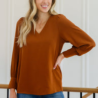 Enjoy This Moment V Neck Blouse In Toffee-Womens-Ave Shops-[option4]-[option5]-[option6]-[option7]-[option8]-Shop-Boutique-Clothing-for-Women-Online
