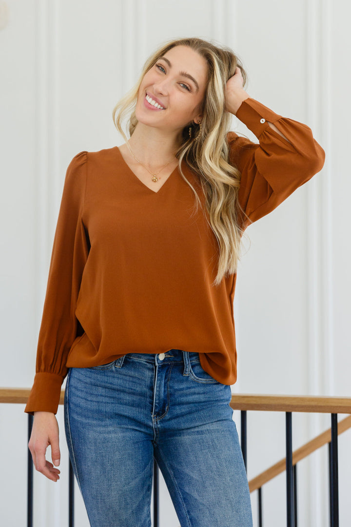 Enjoy This Moment V Neck Blouse In Toffee-Womens-Ave Shops-[option4]-[option5]-[option6]-[option7]-[option8]-Shop-Boutique-Clothing-for-Women-Online