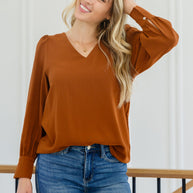 Enjoy This Moment V Neck Blouse In Toffee-Womens-Ave Shops-[option4]-[option5]-[option6]-[option7]-[option8]-Shop-Boutique-Clothing-for-Women-Online