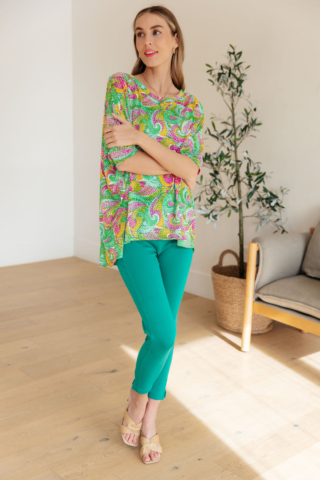 Essential Blouse in Painted Green and Pink-Womens-Ave Shops-[option4]-[option5]-[option6]-[option7]-[option8]-Shop-Boutique-Clothing-for-Women-Online