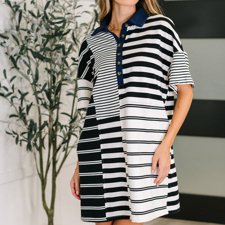 Everlasting Love Striped Collared Dress in Black and Navy-Womens-Ave Shops-[option4]-[option5]-[option6]-[option7]-[option8]-Shop-Boutique-Clothing-for-Women-Online