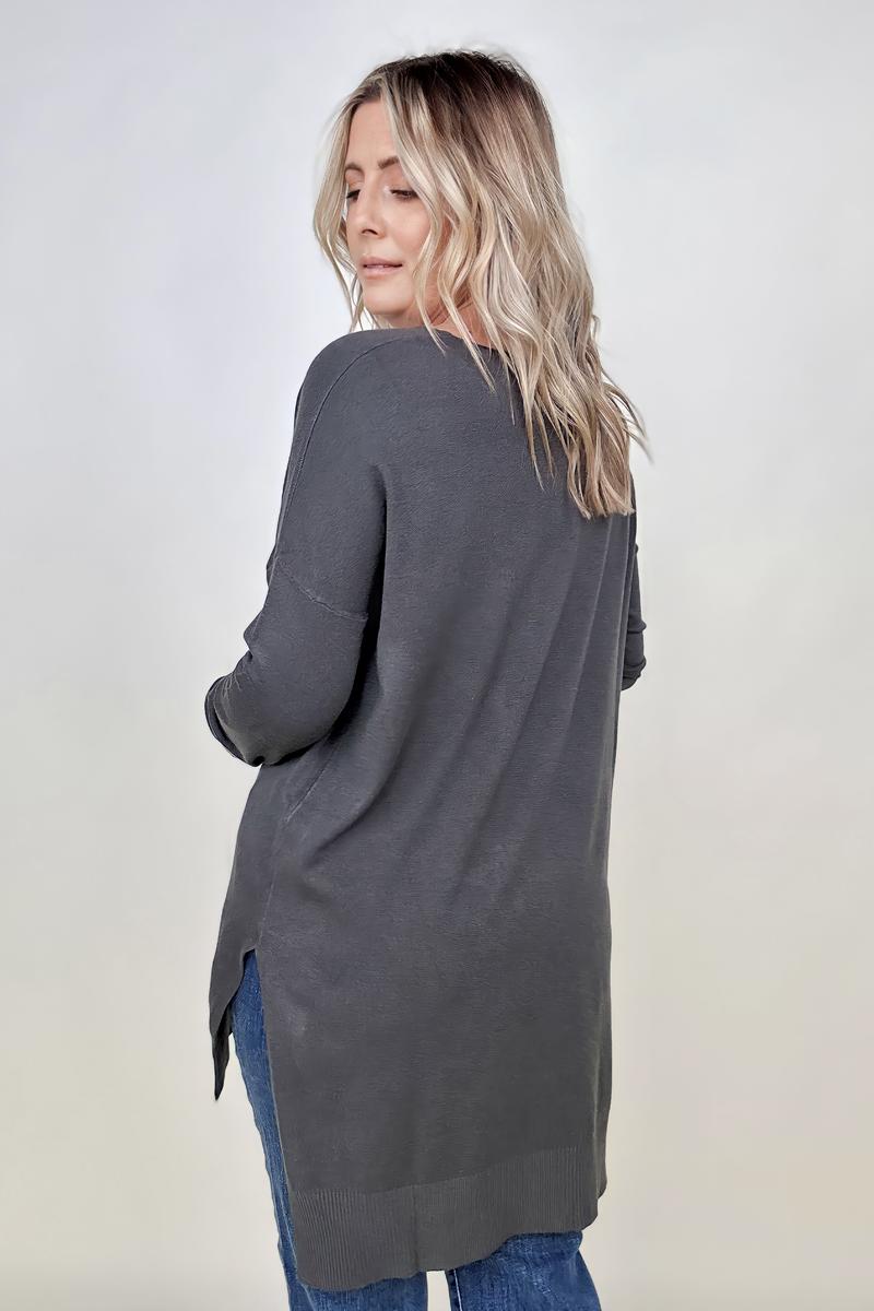 Zenana Hi-Low Hem V Neck Knit Top-Sweaters-Kiwidrop-[option4]-[option5]-[option6]-[option7]-[option8]-Shop-Boutique-Clothing-for-Women-Online