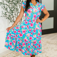 Fleurget Me Not Tiered Flutter Sleeve Dress in Aqua-Womens-Ave Shops-[option4]-[option5]-[option6]-[option7]-[option8]-Shop-Boutique-Clothing-for-Women-Online