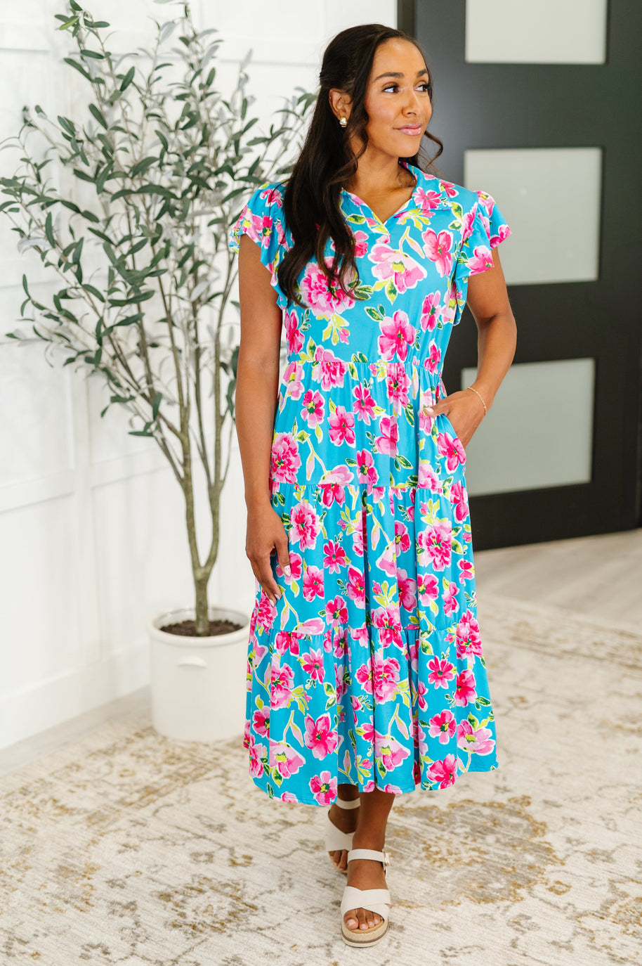 Fleurget Me Not Tiered Flutter Sleeve Dress in Aqua-Womens-Ave Shops-[option4]-[option5]-[option6]-[option7]-[option8]-Shop-Boutique-Clothing-for-Women-Online